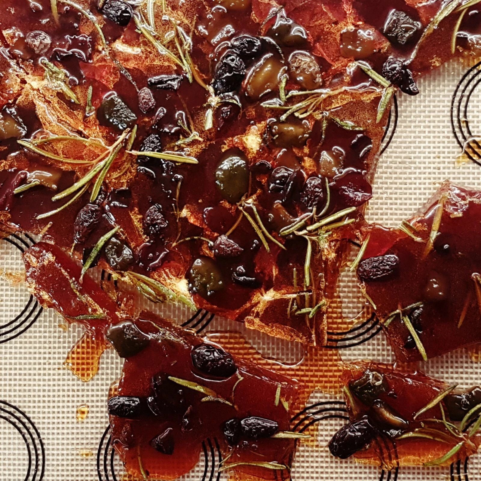 Bespoke olives and rosemary brittle