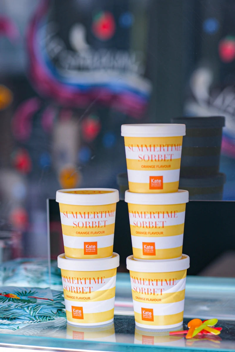 Bespoke tubs of Orange sorbet