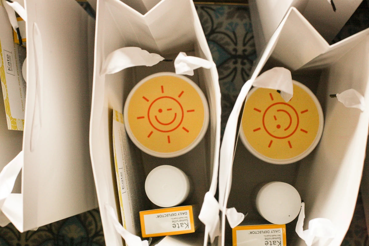 Bags of sorbet and skin products ready to be delivered