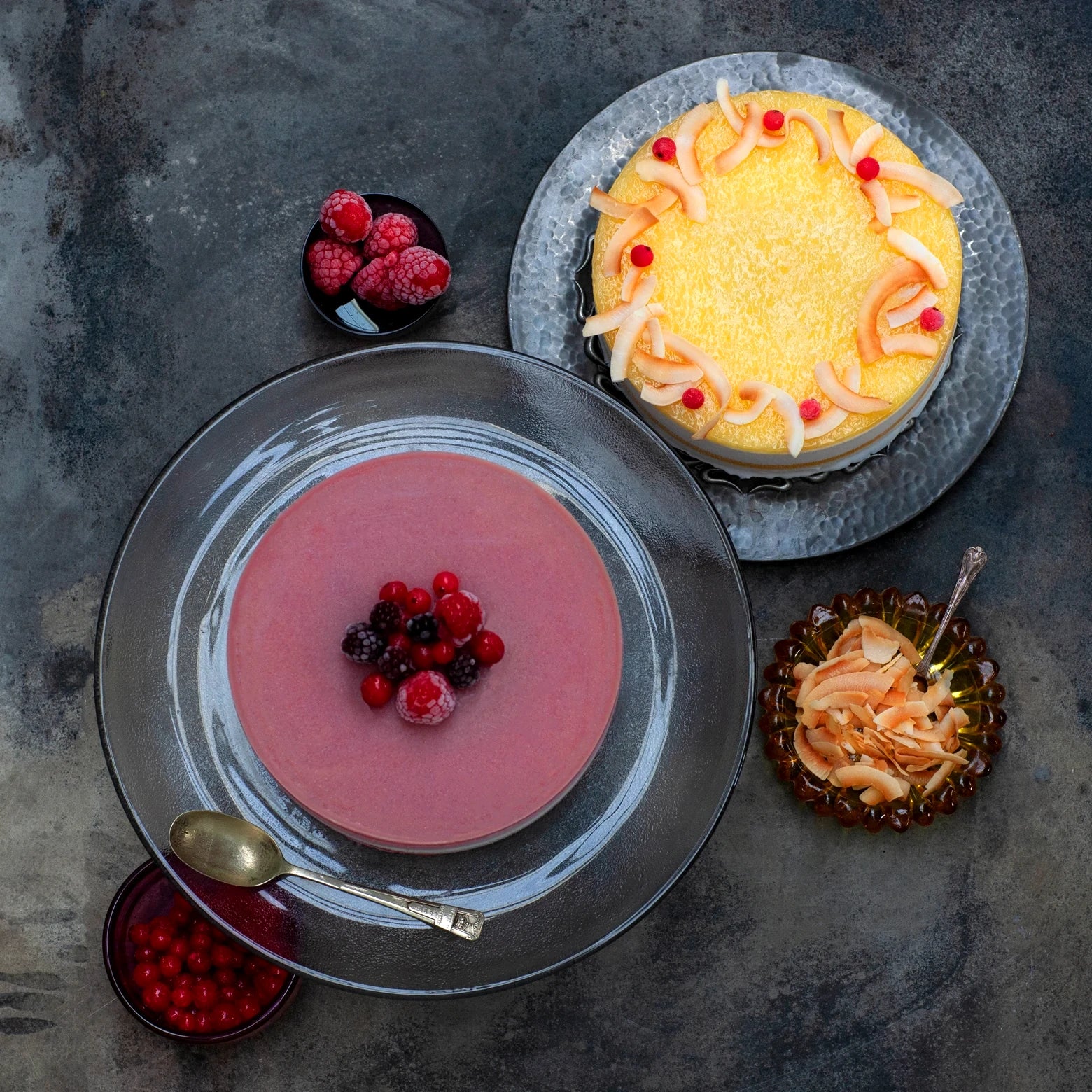 Two vegan sorbet cakes seen from above