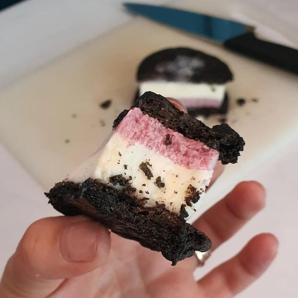 A section of the ice cream sandwich