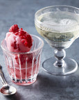 Raspberry, Rosewater & Prosecco sorbet served with a glass of prosecco
