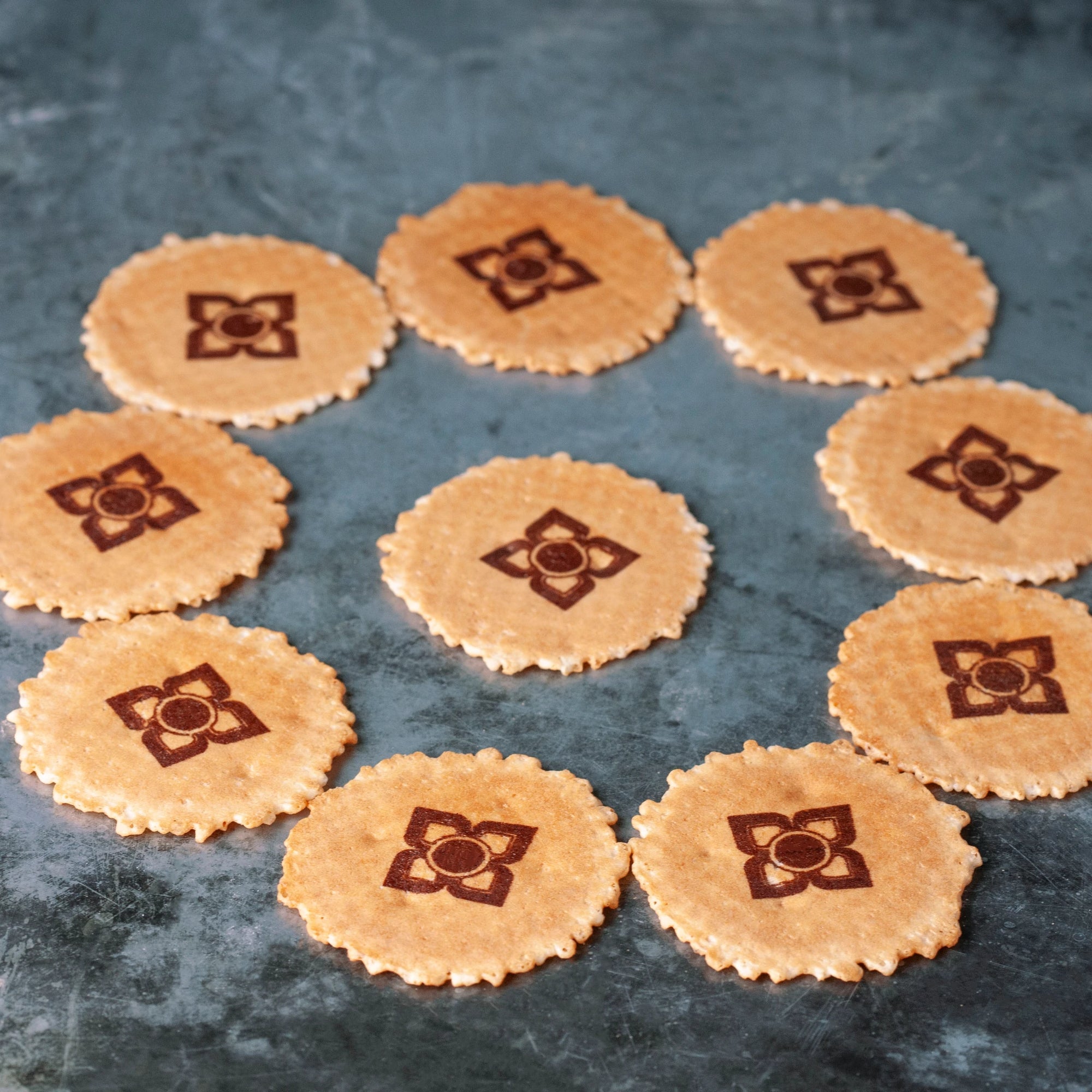 Ruby Violet branded wafers in a circle