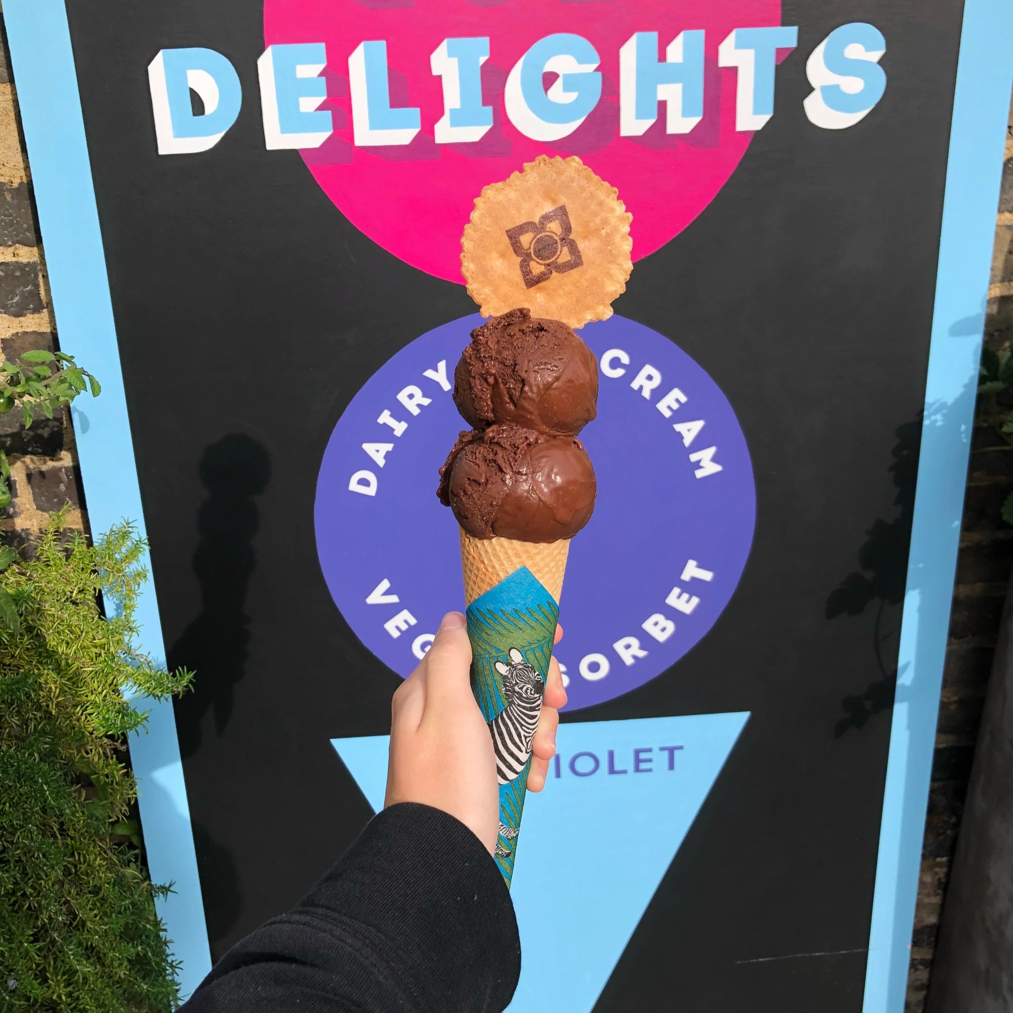Two scoops of Belgian Chocolate Ice Cream on a cone
