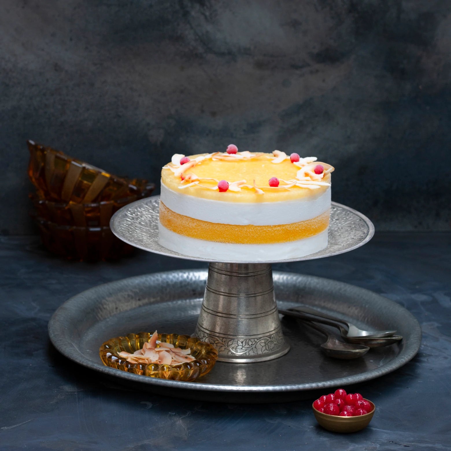 Vegan sorbet cake on a stand