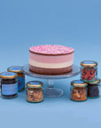 The garden party ice cream cake, sauces and topping bundle with closed jars