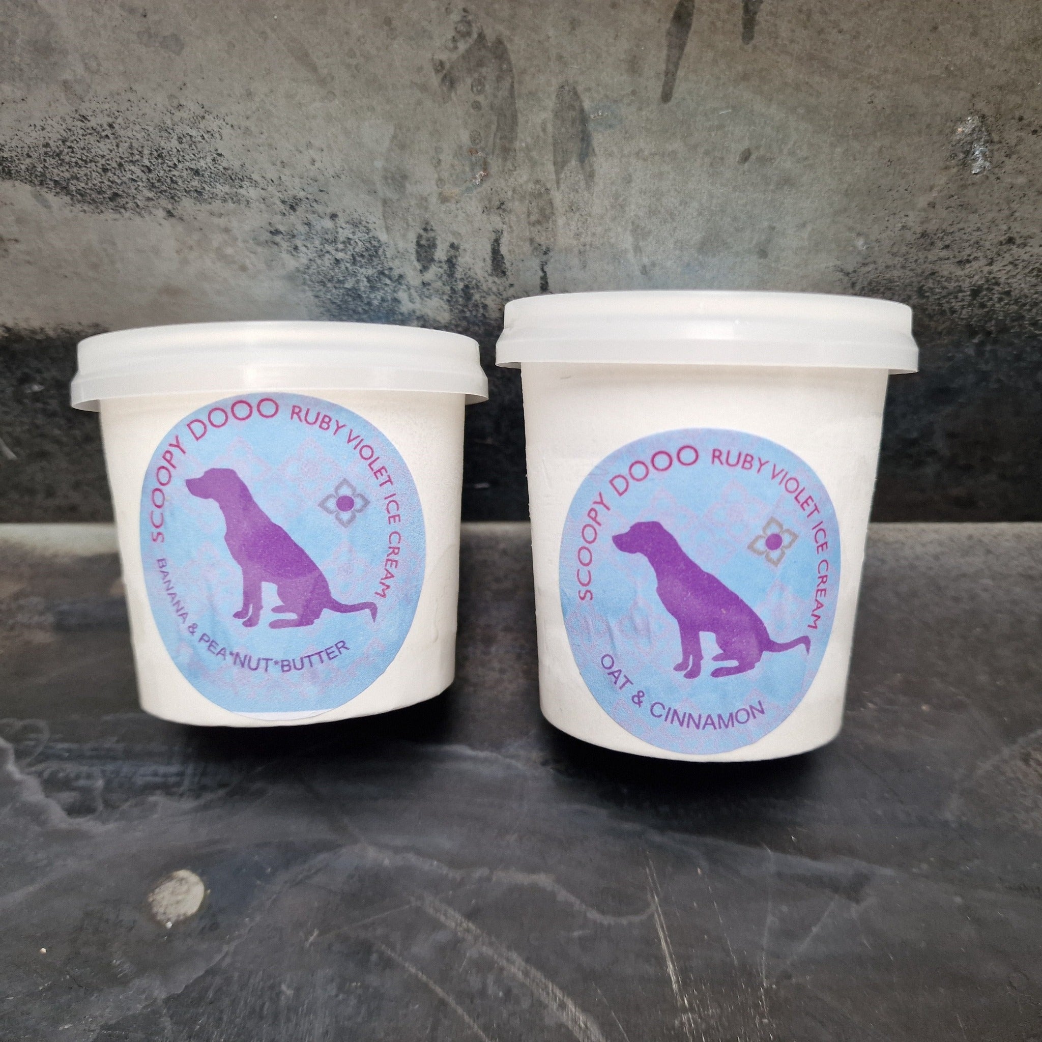 Two tubs of Scoopy Doo doggy ice cream
